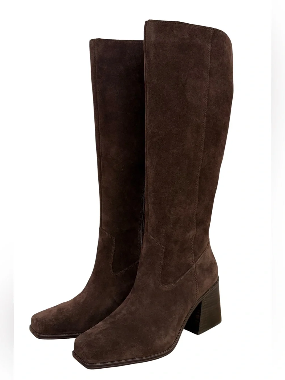 NWOB Vince Camuto Sangeti Knee High Suede Boots Brown Block Heel Size 10
